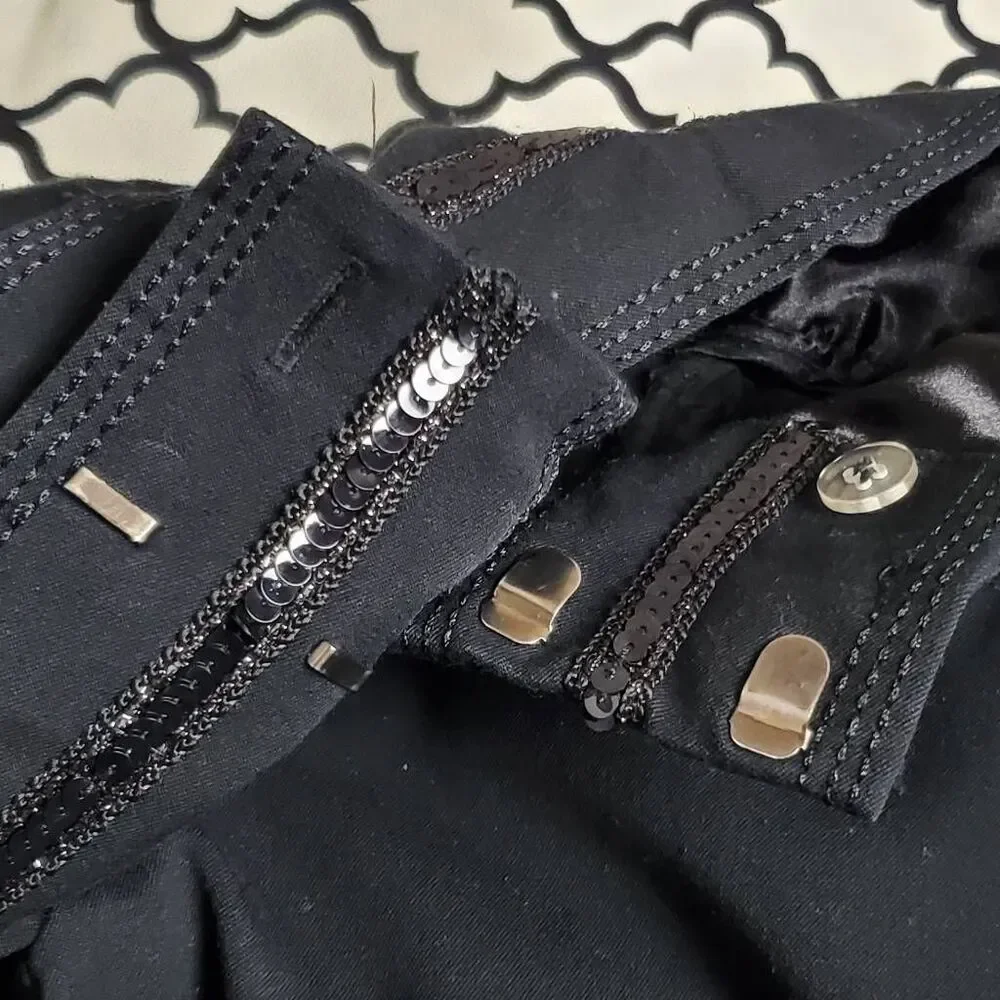 Maurices Size 1/2 Black Stretch Sequin Trim Flare Pants